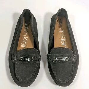 Calvin Klein gray and silver slip-on loafers